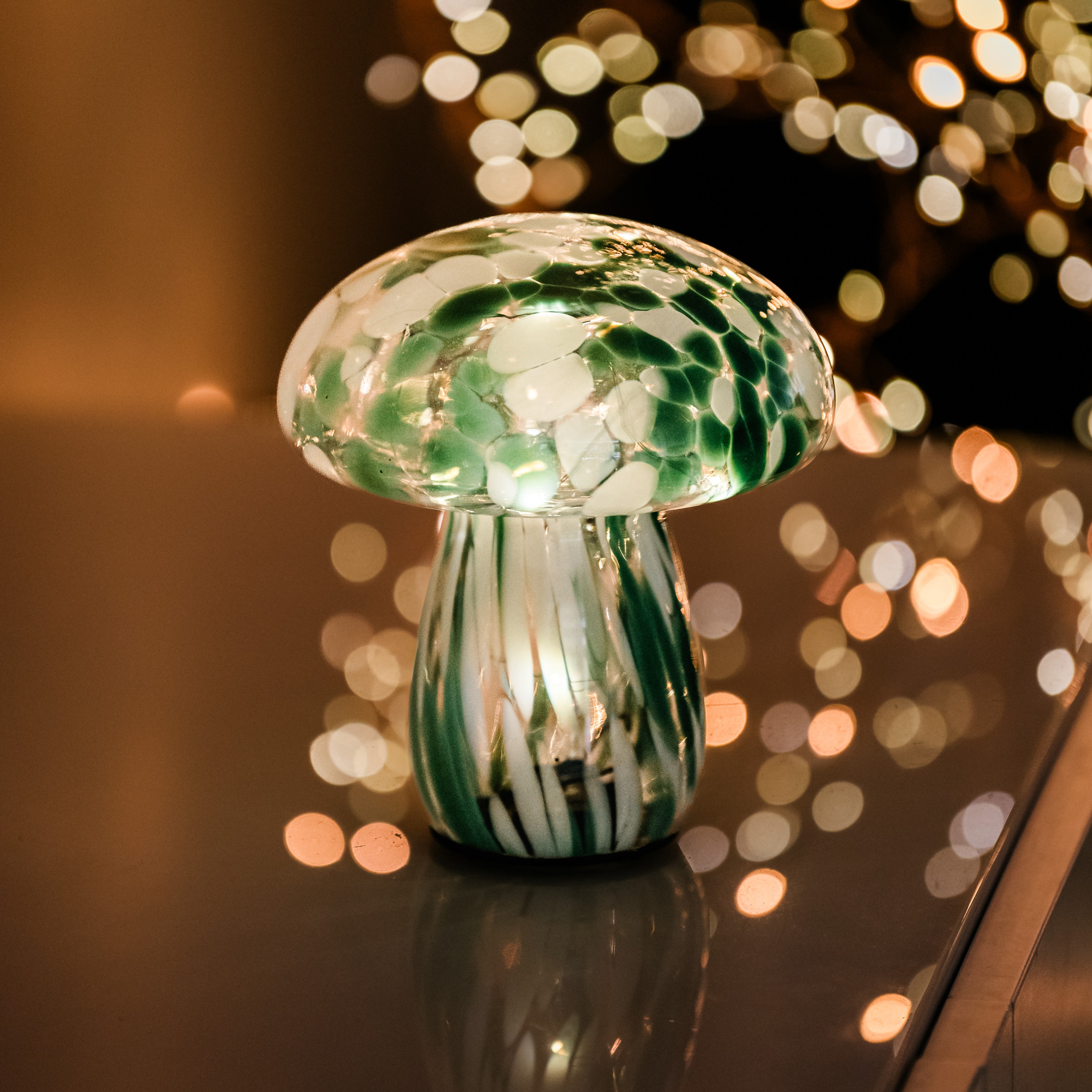 Green and White Mushroom Lamp Large