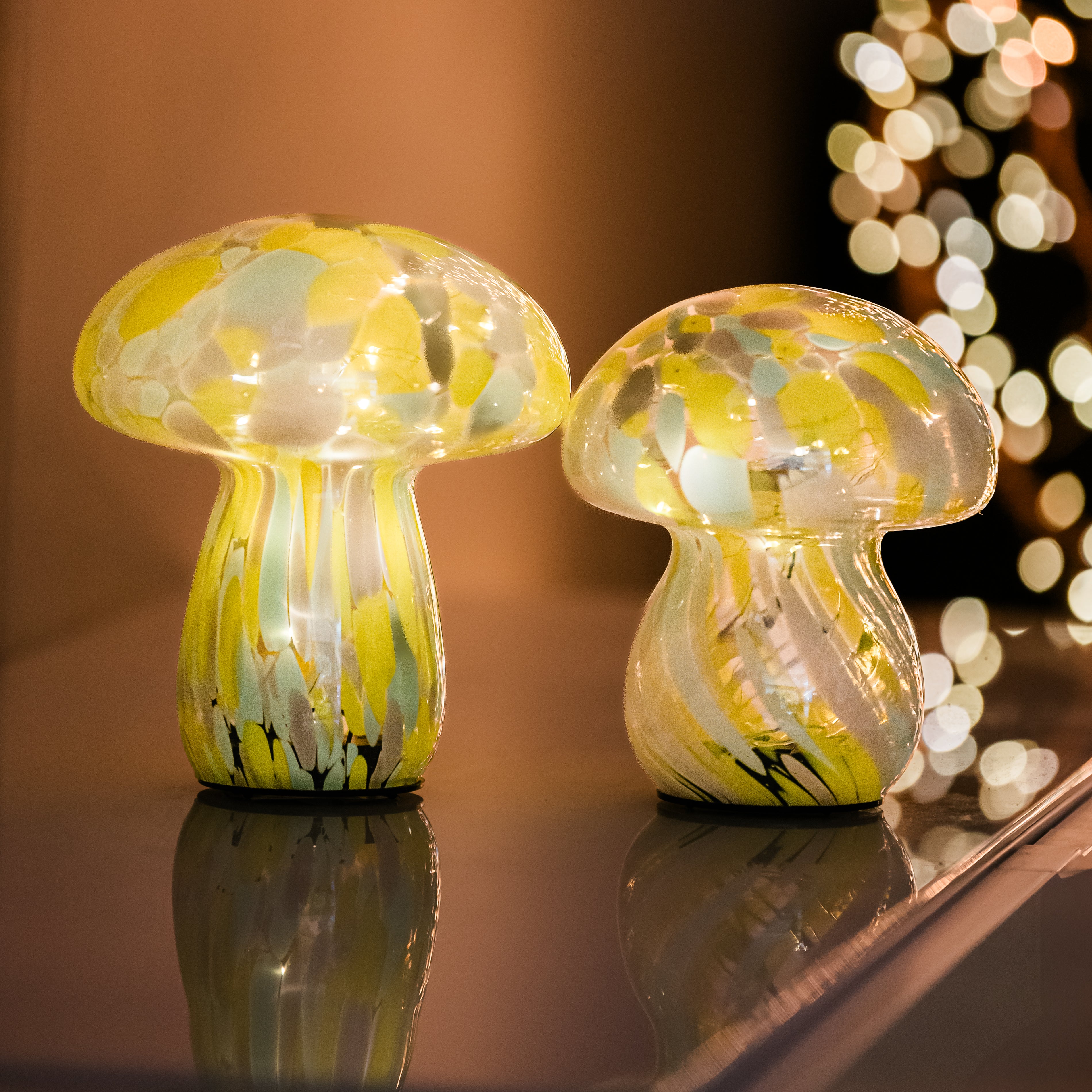 Yellow and Pink Mushroom Lamps