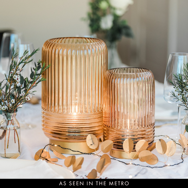 Cordless Tan Ribbed Glass Lamps