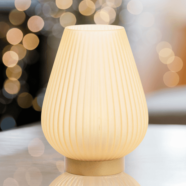 Cordless Blush Pink Opaque Glass Fluted Ribbed Battery Lamp - sparkle.lighting