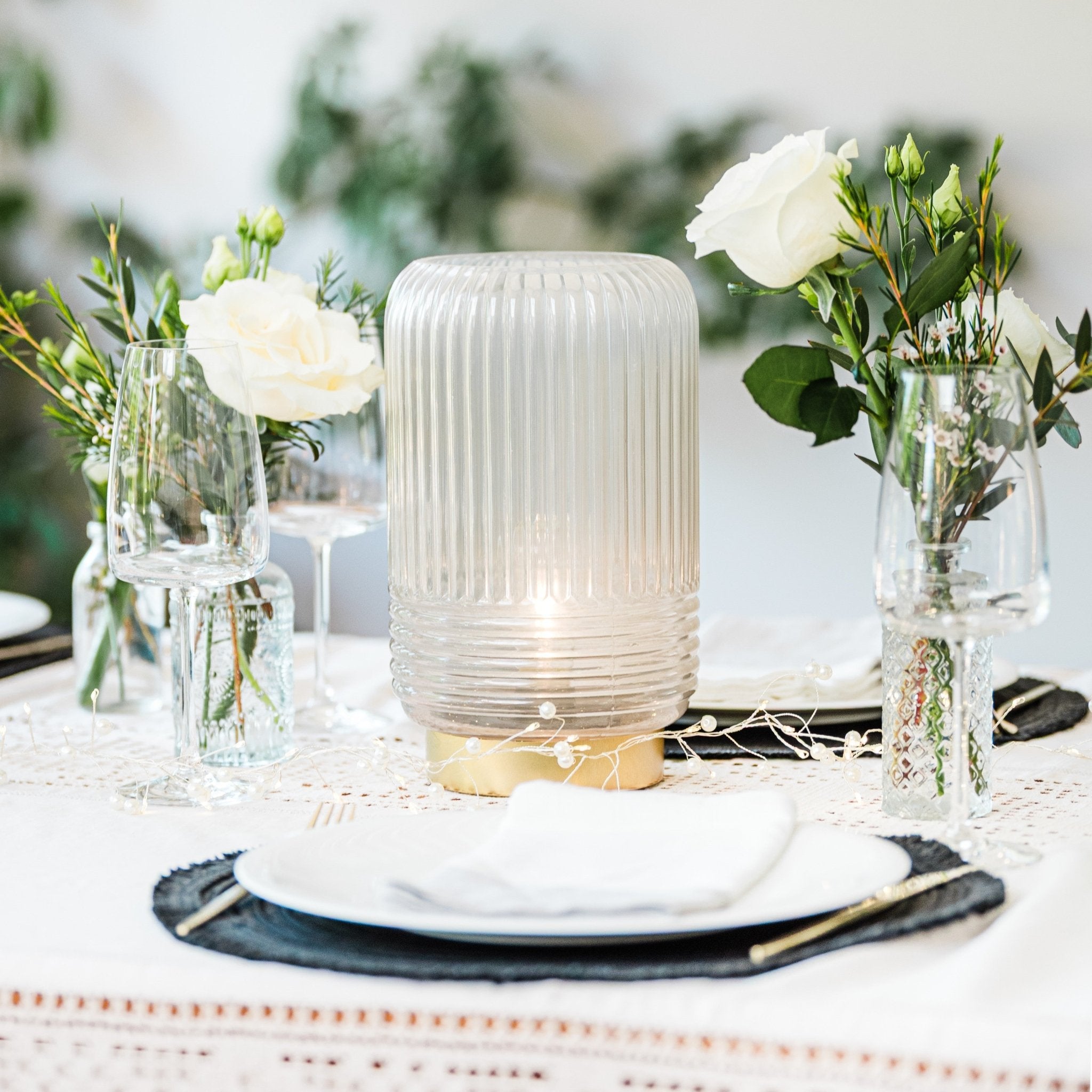 Cordless Grey Ribbed Glass Lamps - sparkle.lighting