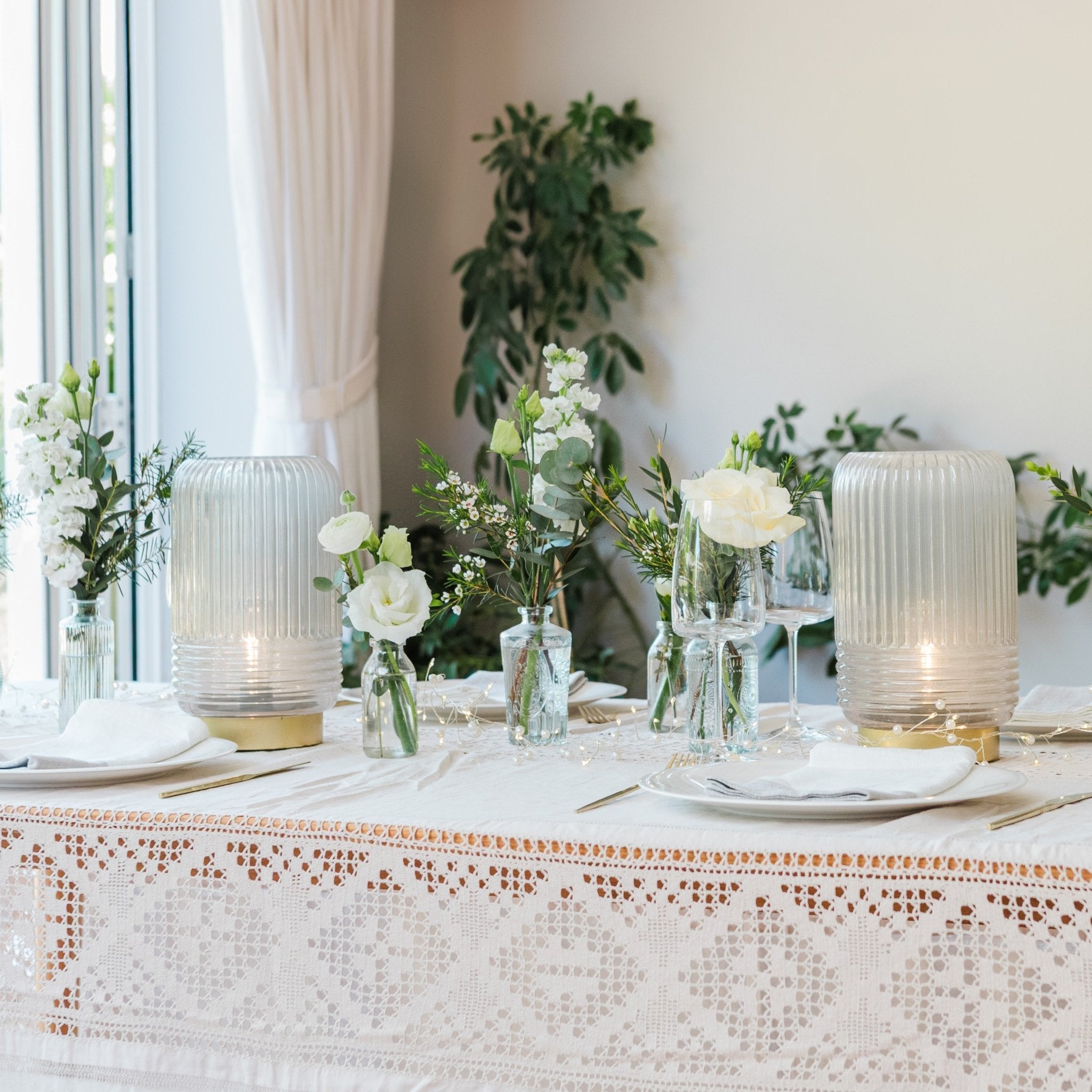 Cordless Grey Ribbed Glass Lamps - sparkle.lighting