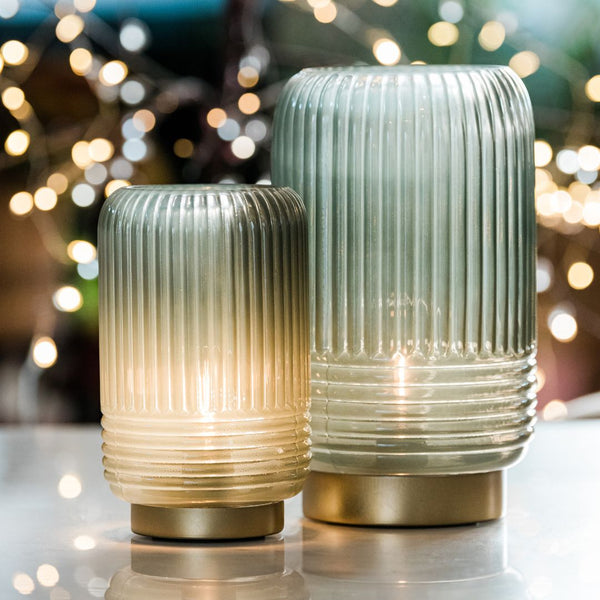 Cordless Tiffany Blue Ribbed Glass Lamps - sparkle.lighting