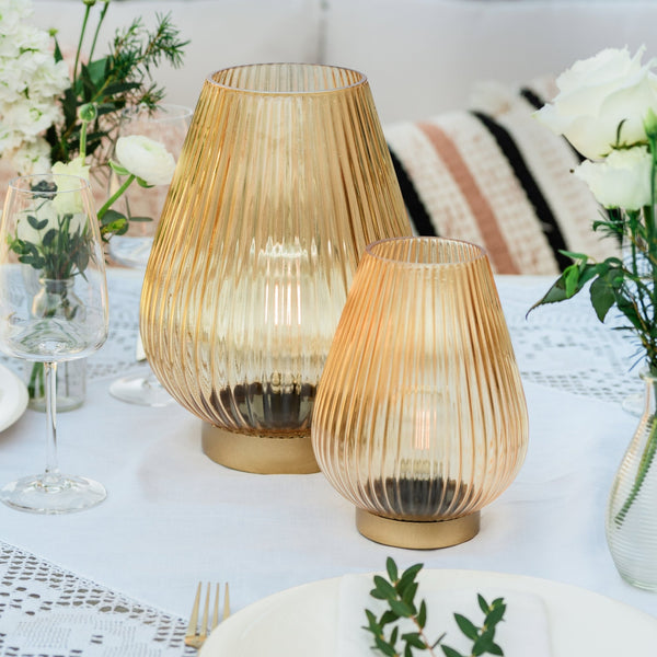 Cordless Yellow Glass Fluted Ribbed Battery Lamp - sparkle.lighting