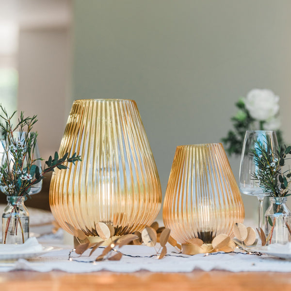 Cordless Yellow Glass Fluted Ribbed Battery Lamp - sparkle.lighting