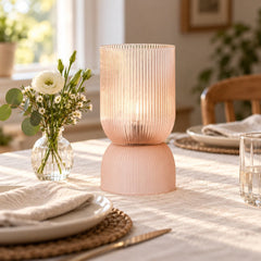 Fine Dusky Pink Ribbed Battery Powered Table Lamp - sparkle.lighting