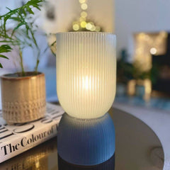 Fine Navy Blue Ribbed Battery Powered Table Lamp - sparkle.lighting