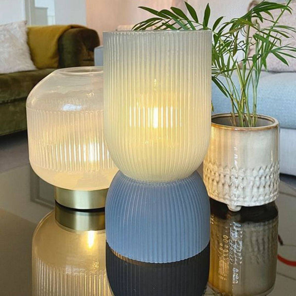Fine Navy Blue Ribbed Battery Powered Table Lamp - sparkle.lighting