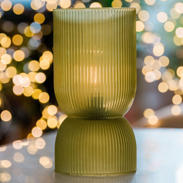Fine Olive Green Ribbed Battery Powered Table Lamp - sparkle.lighting