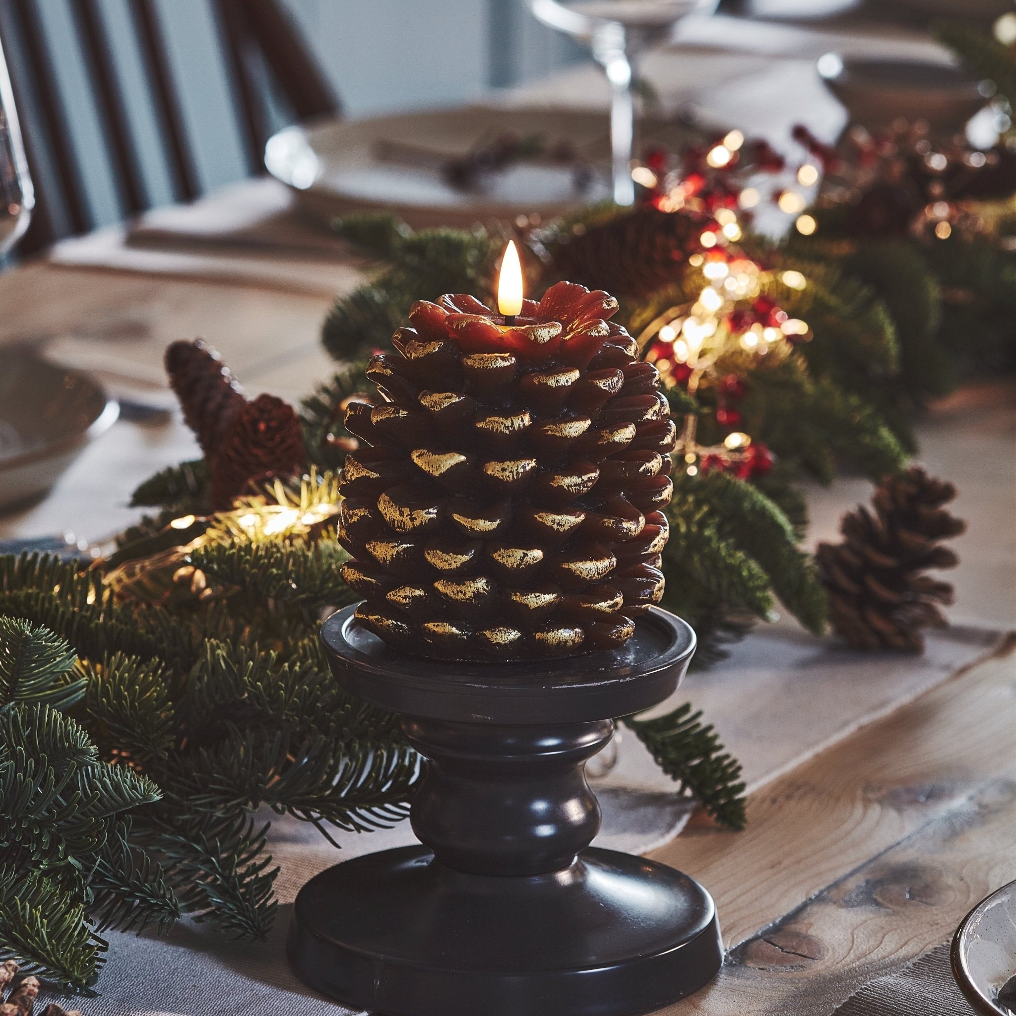 Gold Pine Cone Candles - sparkle.lighting