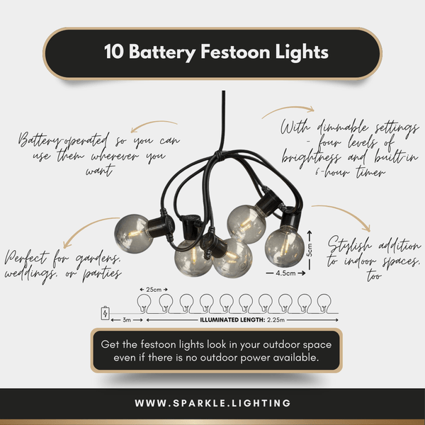 10 Battery Festoon Lights - sparkle.lighting