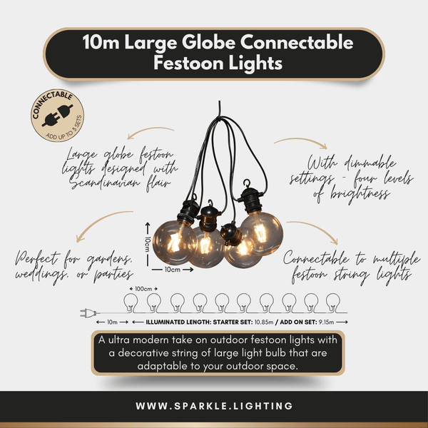10m Large Globe Connectable Festoon Lights - sparkle.lighting