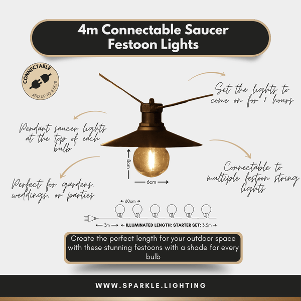 4m Connectable Saucer Festoon Lights - sparkle.lighting
