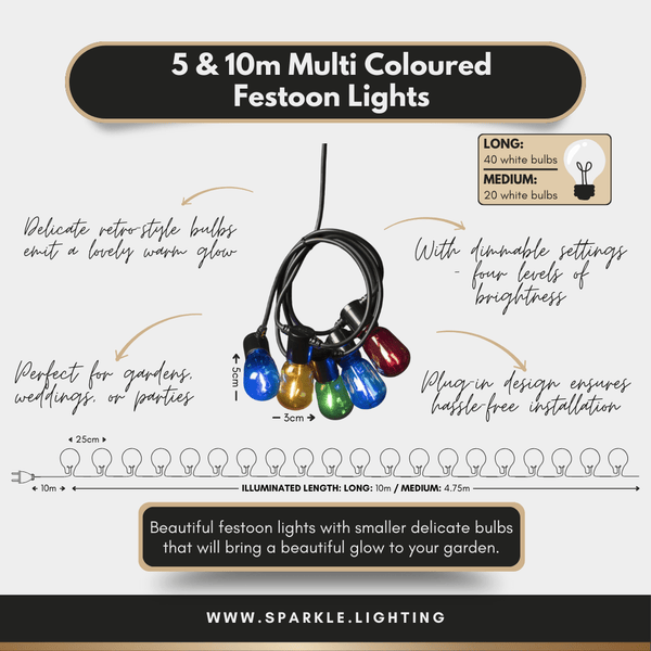 5 & 10m Multi Coloured Festoon lights - sparkle.lighting