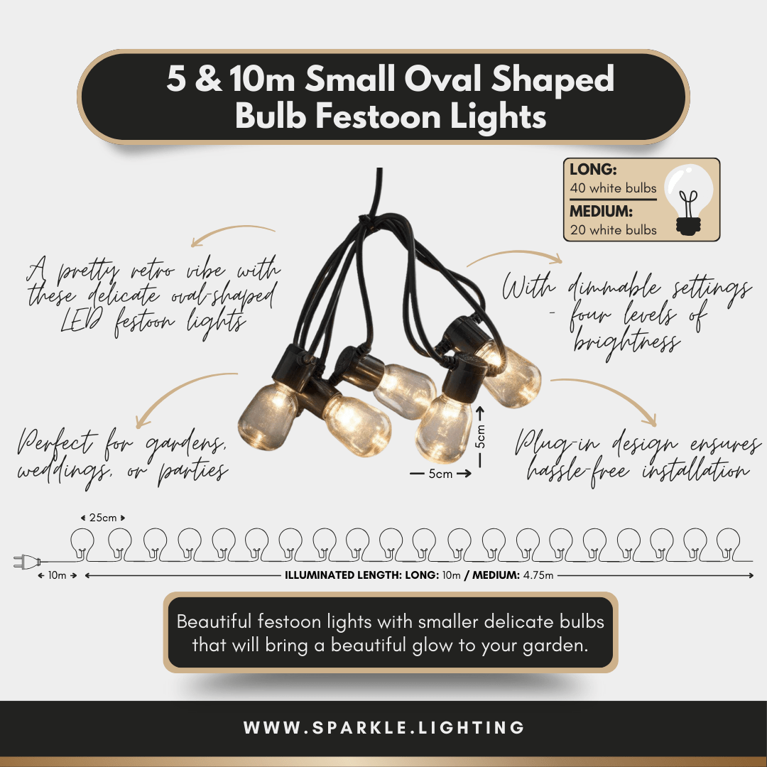 5 & 10m Small Oval Shaped Bulb Festoon Lights - sparkle.lighting