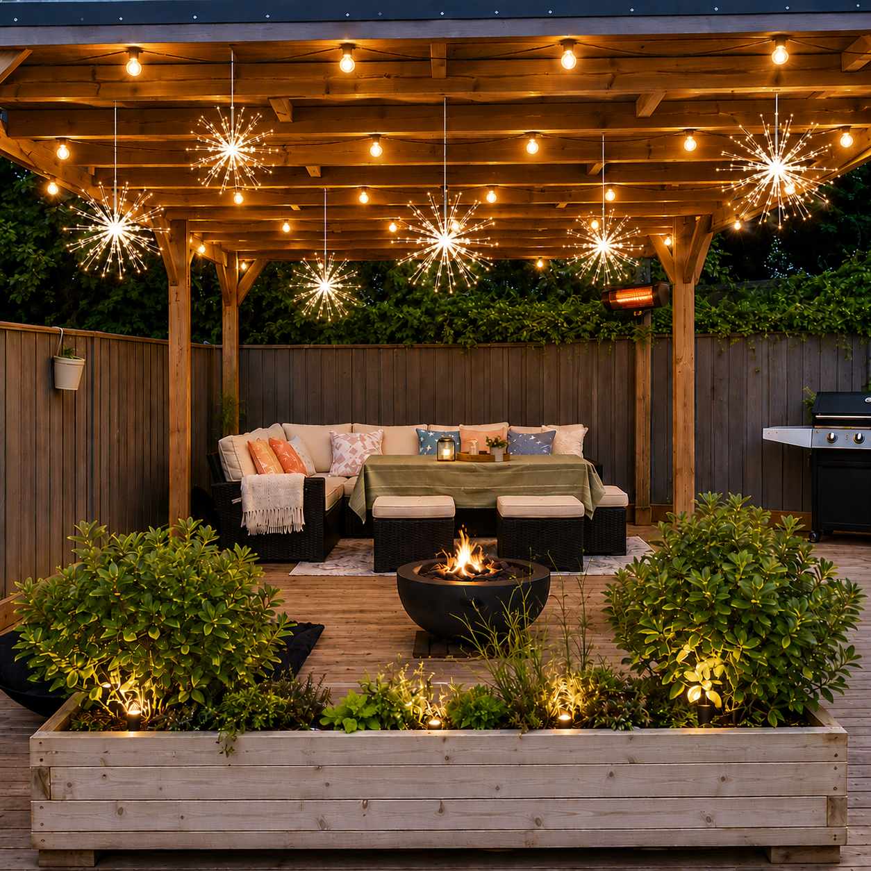 6x Hanging Outdoor Silver Starburst Lights - sparkle.lighting