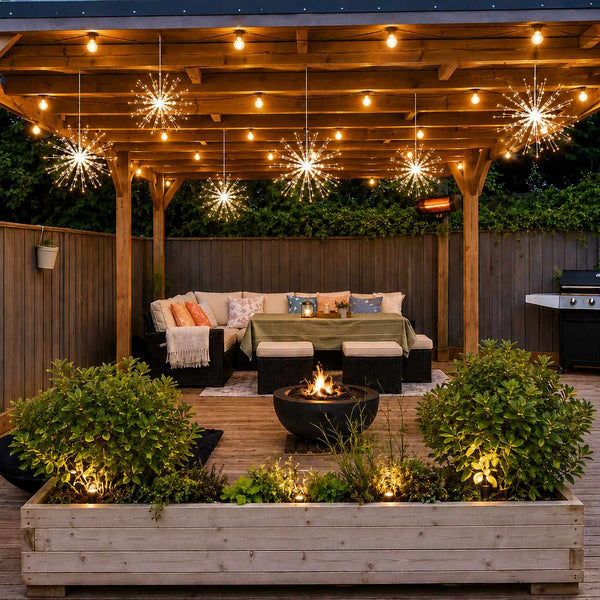 6x Hanging Outdoor Silver Starburst Lights - sparkle.lighting