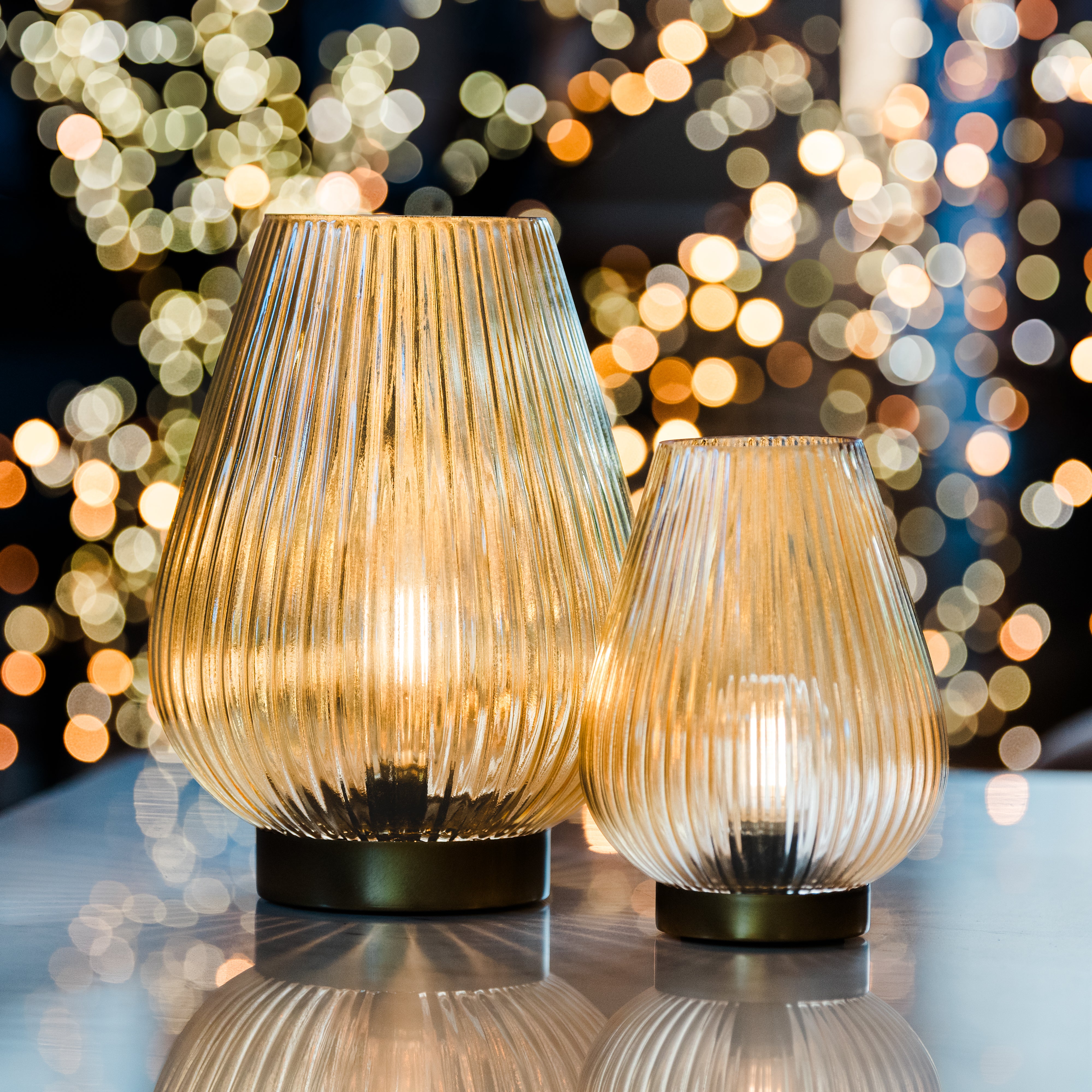 Cordless Yellow Glass Fluted Ribbed Battery Lamps