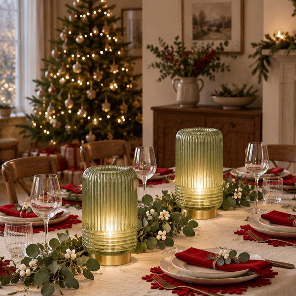 Battery powered table lamps for Christmas dinner table centerpiece and festive dining