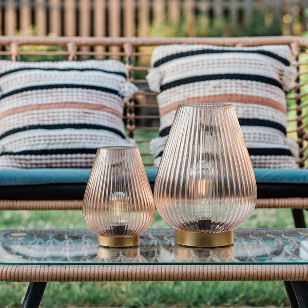 Blush Pink Glass Ribbed Battery Lamp - sparkle.lighting