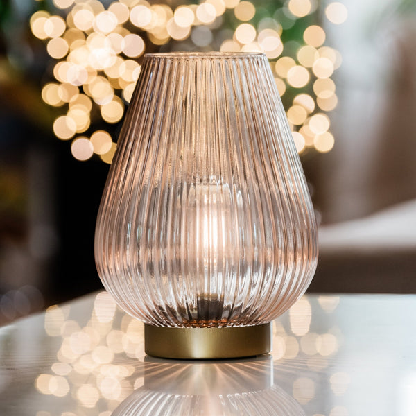 Blush Pink Glass Ribbed Battery Lamp - sparkle.lighting