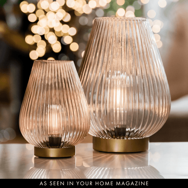 Blush Pink Glass Ribbed Battery Lamp - sparkle.lighting