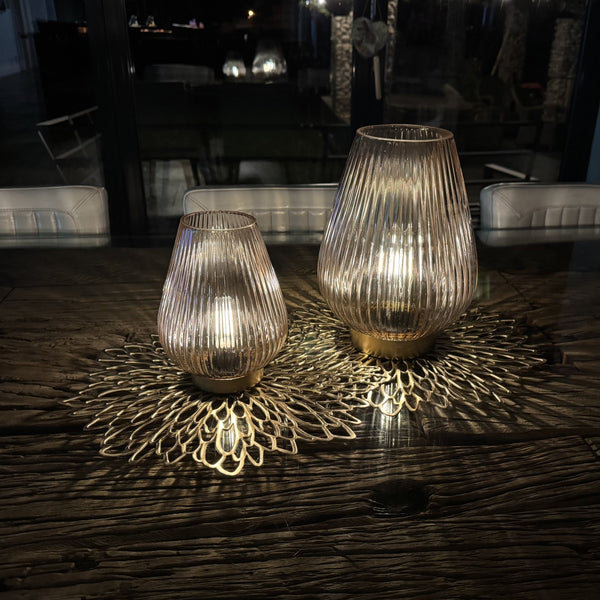 Blush Pink Glass Ribbed Battery Lamp - sparkle.lighting