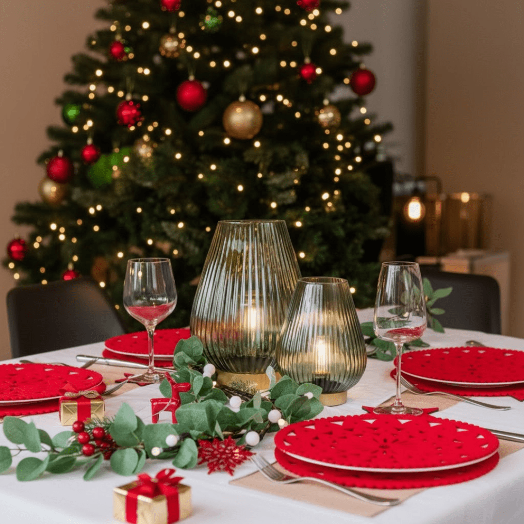 Christmas Emerald Green Glass Lamp and Berry Garland Set - sparkle.lighting