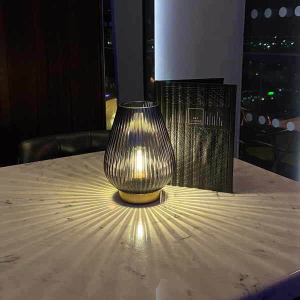 Cordless Emerald Green Glass Fluted Ribbed Battery Lamp - sparkle.lighting