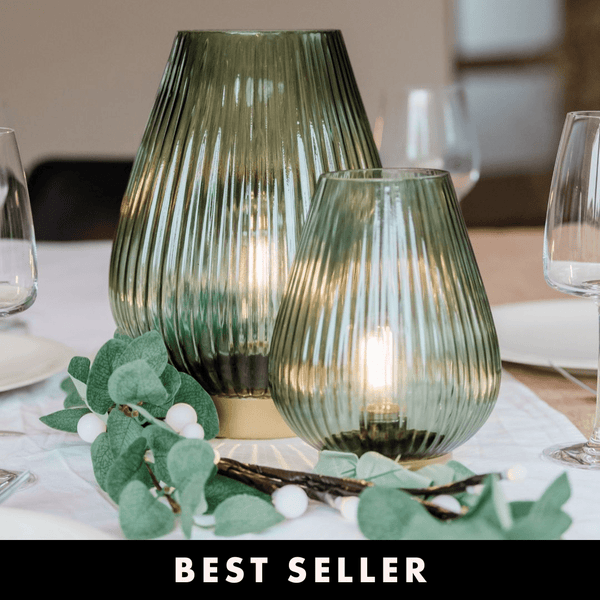 Cordless Emerald Green Glass Fluted Ribbed Battery Lamp - sparkle.lighting