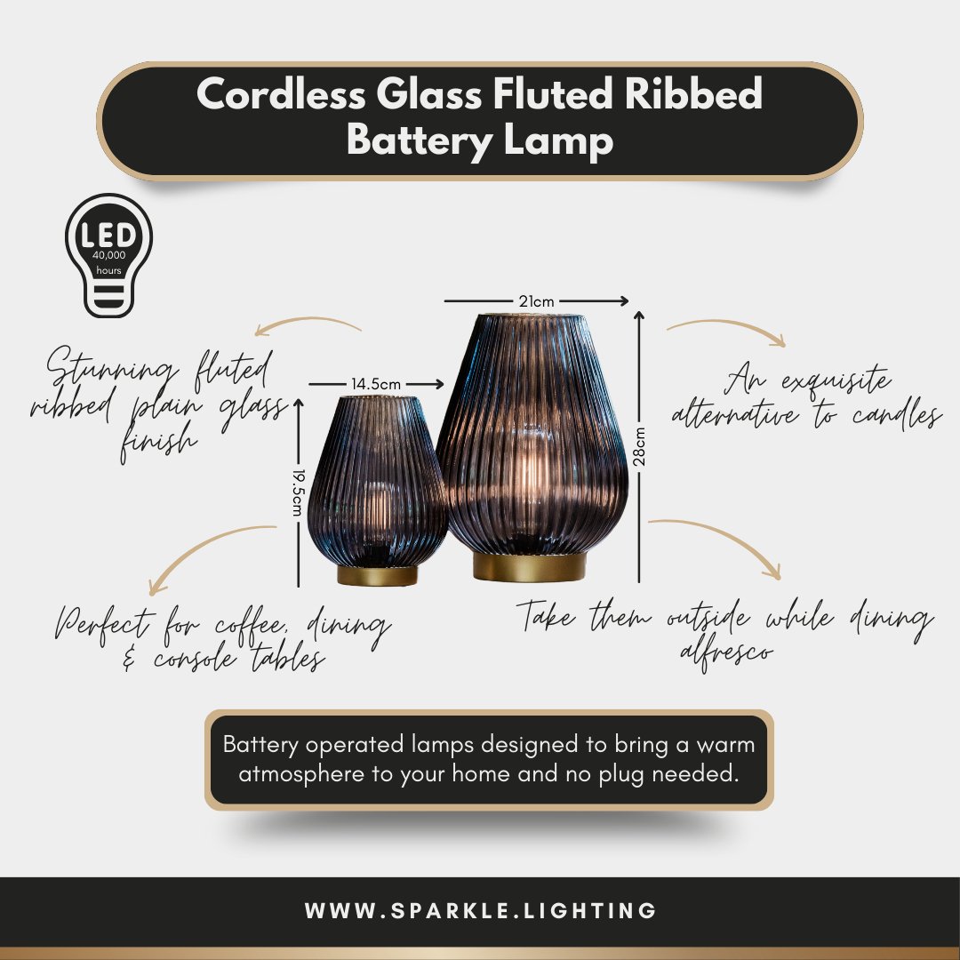 Cordless Glass Fluted Ribbed Battery Lamp - sparkle.lighting