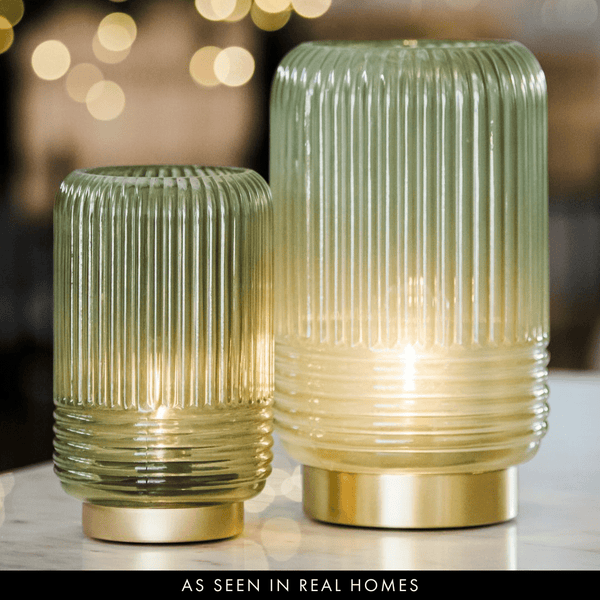Cordless Green Ribbed Glass Lamps - sparkle.lighting