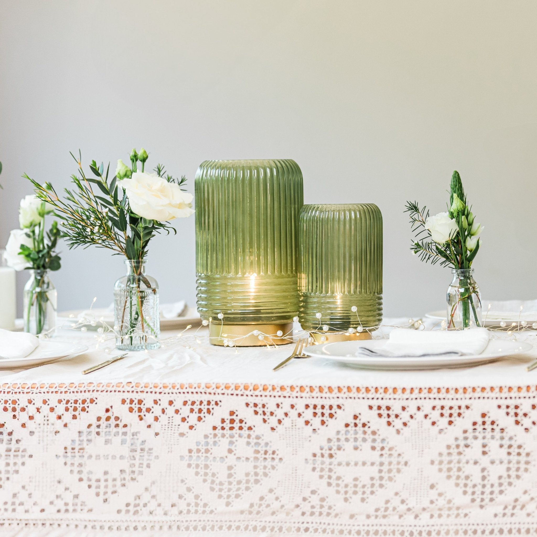 Cordless Green Ribbed Glass Lamps - sparkle.lighting