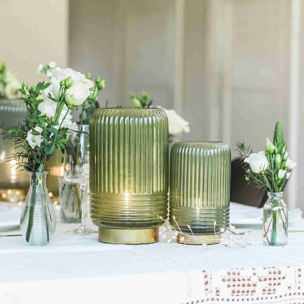 Cordless Green Ribbed Glass Lamps - sparkle.lighting