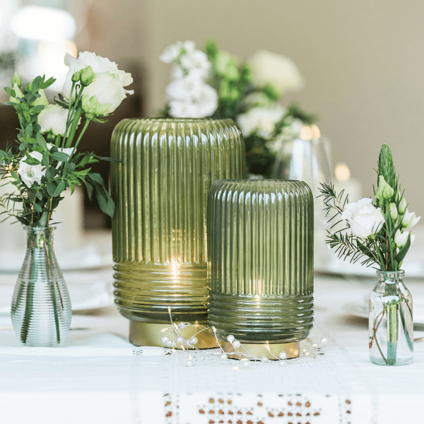 Cordless Green Ribbed Glass Lamps - sparkle.lighting