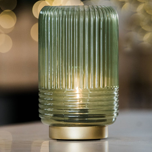 Cordless Green Ribbed Glass Lamps - sparkle.lighting