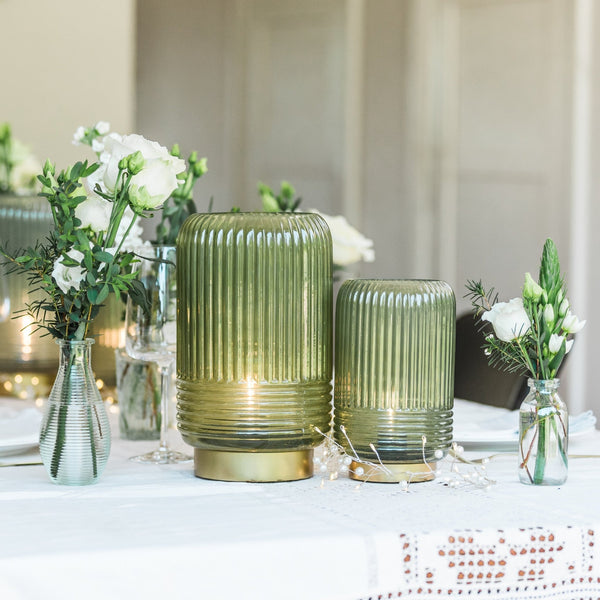 Cordless Green Ribbed Glass Lamps - sparkle.lighting