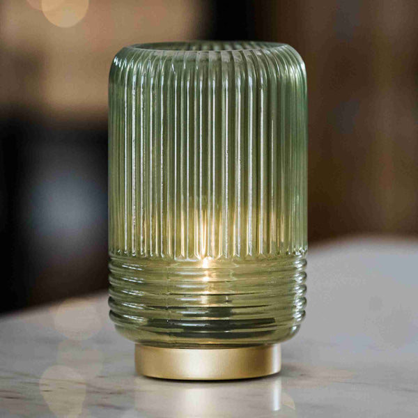 Cordless Green Ribbed Glass Lamps - sparkle.lighting
