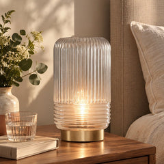 Cordless Grey Ribbed Glass Lamps - sparkle.lighting