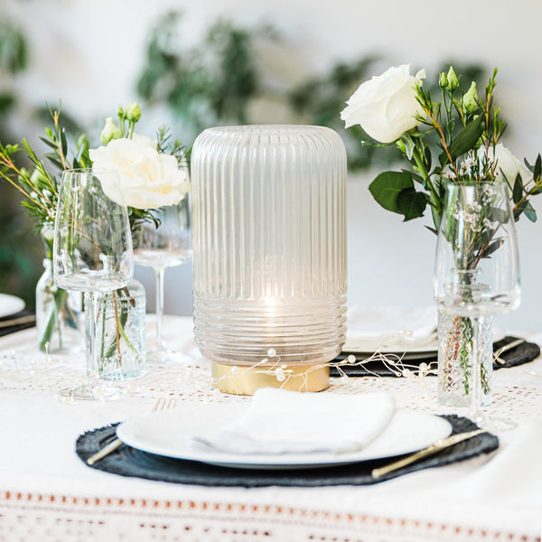 Cordless Grey Ribbed Glass Lamps - sparkle.lighting