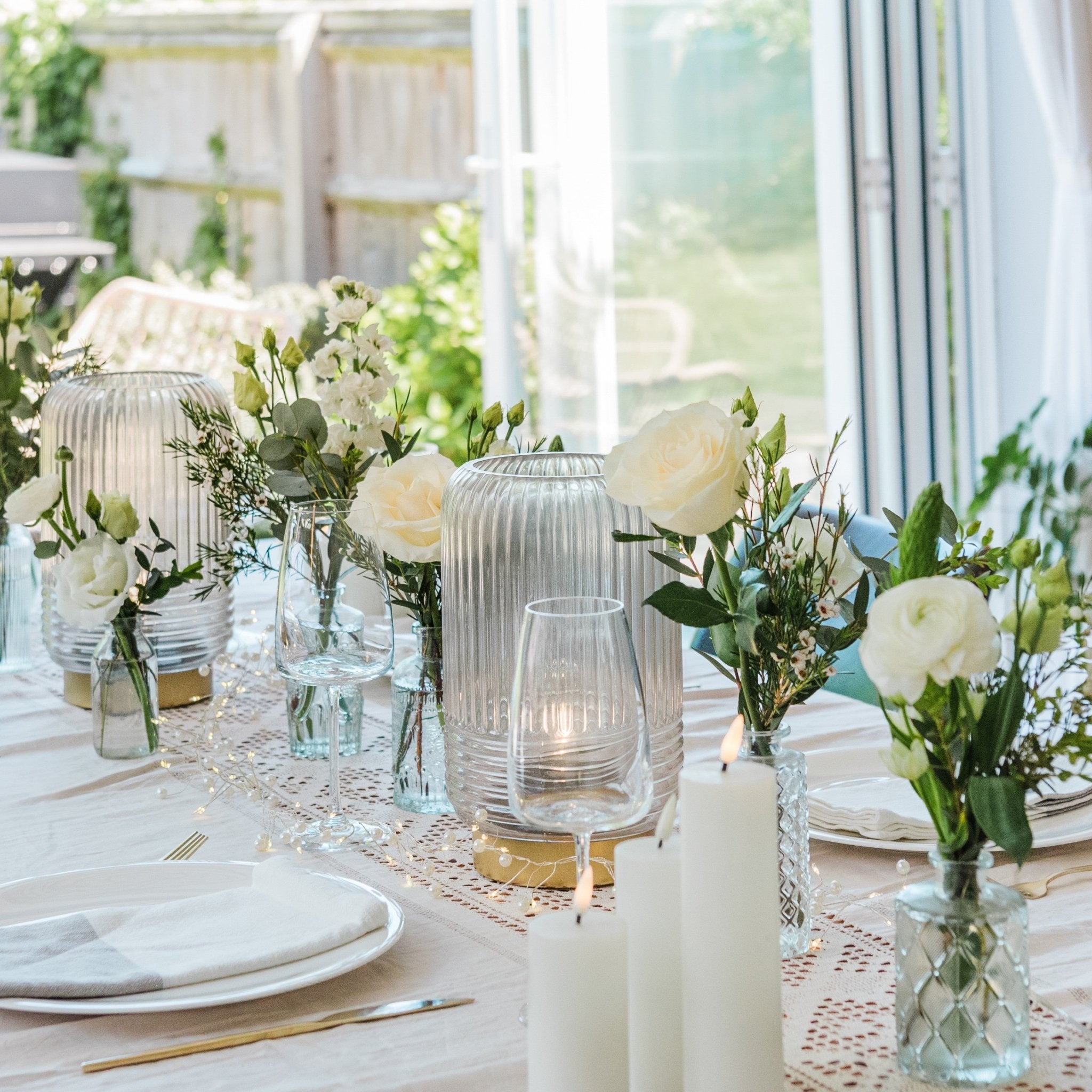 Cordless Grey Ribbed Glass Lamps - sparkle.lighting