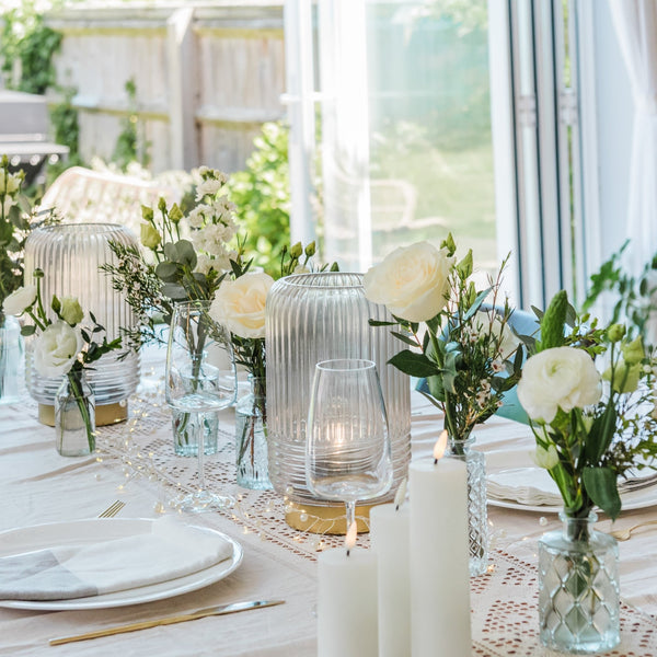 Cordless Grey Ribbed Glass Lamps - sparkle.lighting