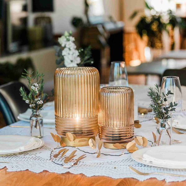 Cordless Tan Ribbed Glass Lamps - sparkle.lighting