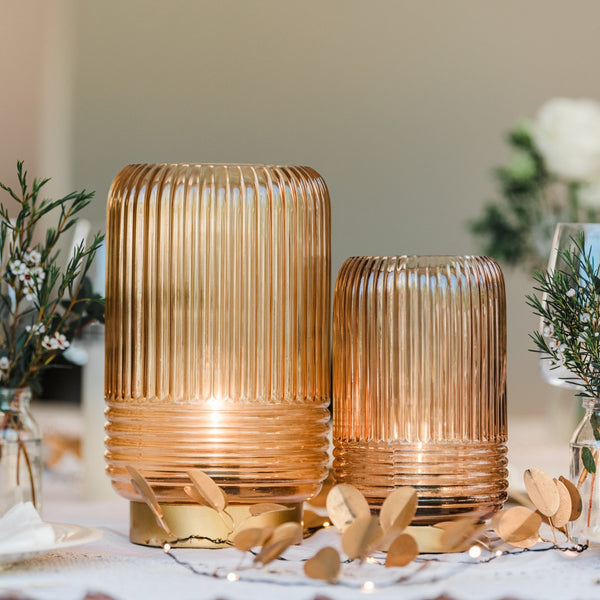 Cordless Tan Ribbed Glass Lamps - sparkle.lighting