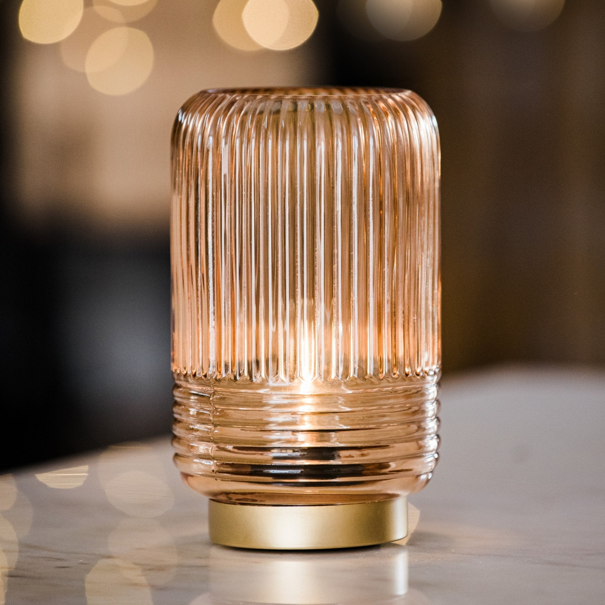 Cordless Tan Ribbed Glass Lamps - sparkle.lighting