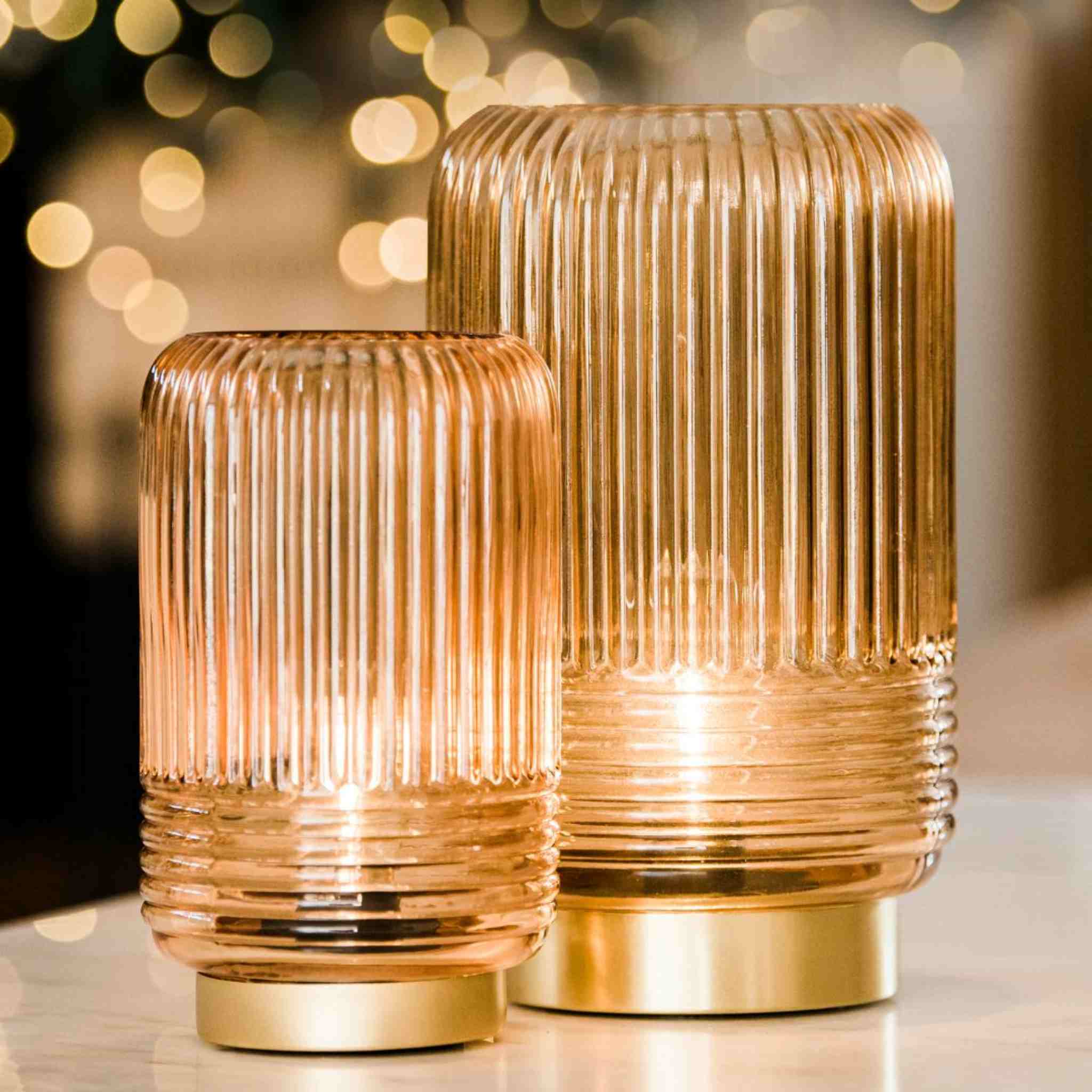Cordless Tan Ribbed Glass Lamps - sparkle.lighting