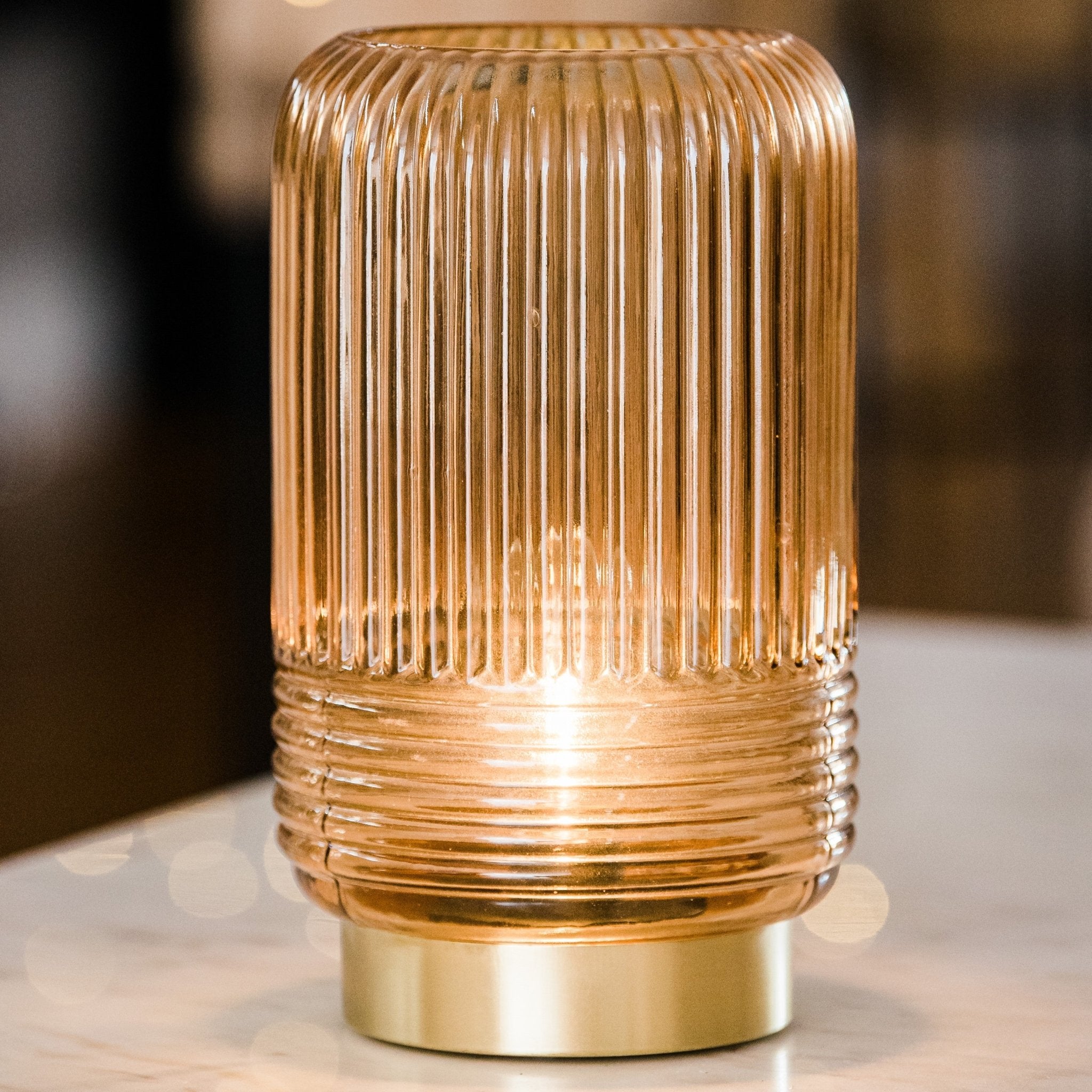 Cordless Tan Ribbed Glass Lamps - sparkle.lighting