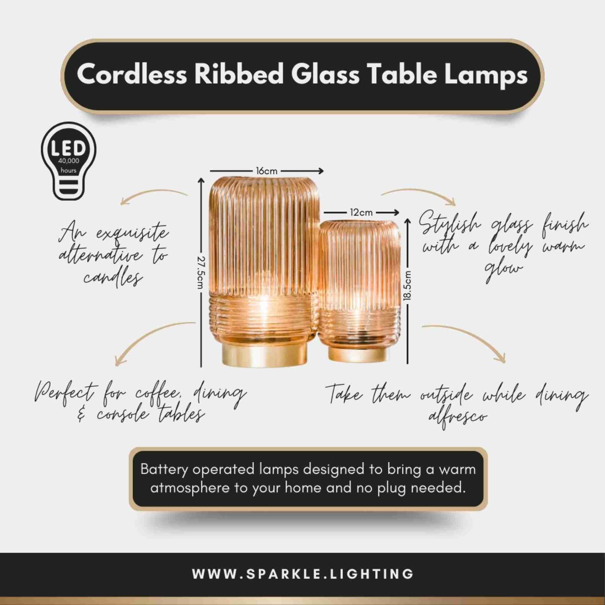 Cordless Tan Ribbed Glass Lamps - sparkle.lighting