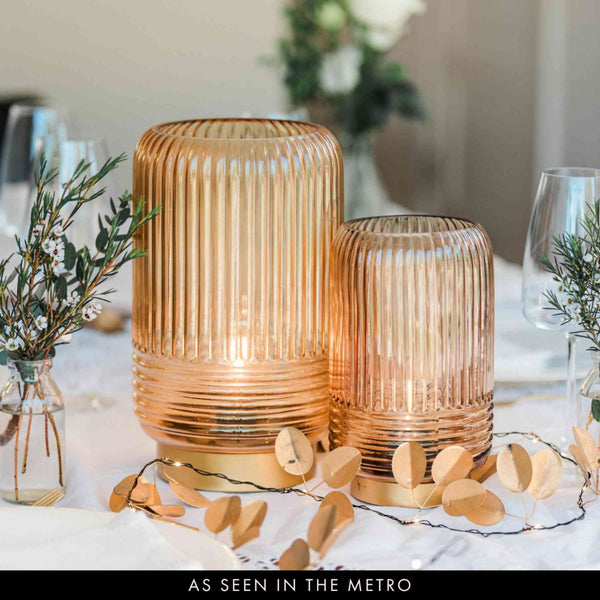 Cordless Tan Ribbed Glass Lamps - sparkle.lighting