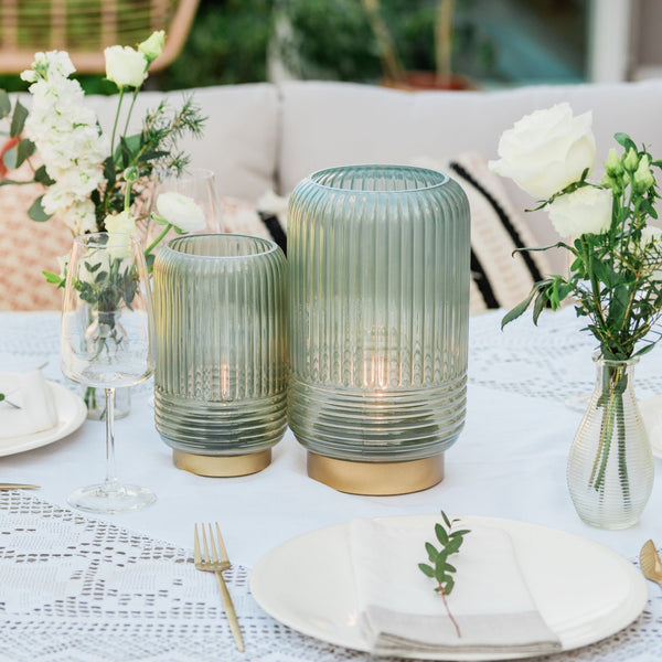 Cordless Tiffany Blue Ribbed Glass Lamps - sparkle.lighting